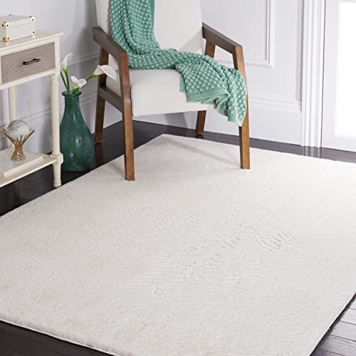 Safavieh Contemporary Rug Living Room, Dining Room, Bedroom - Machine Washable and Non Slip - Faux Rabbit Fur Collection, Short Pile, in Off White, 90 X 150 cm
