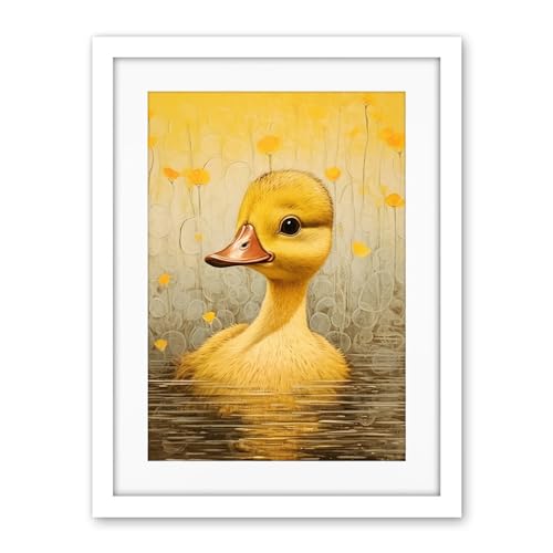 Artery8 Yellow Duckling Kids Bedroom Baby Nursery Calm Elegant Artwork Framed Wall Art Print 18X24 Inch