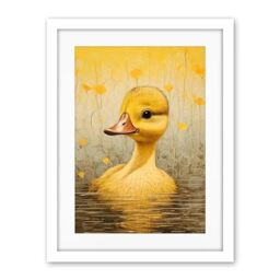 Artery8 Yellow Duckling Kids Bedroom Baby Nursery Calm Elegant Artwork Framed Wall Art Print 18X24 Inch