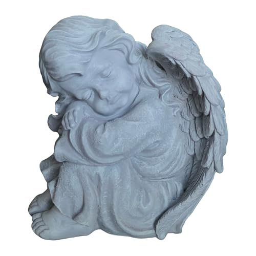 Relaxdays Cemetery Angel, Weatherproof and Frostproof Grave Decoration, 24x24x15 cm, Polyresin, Stone Grey