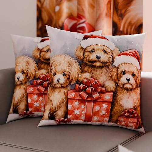 PETTI Italian Artisans - Pair of 45x45 cm Microfiber Cushion Covers, Christmas Pillow Cases, Christmas Decor Cushions for Bedroom, Sofa, Living Room, Set of 2 Cushion Covers, Dog Pillow Case