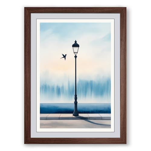 Lamp With Perch Scandinavian Framed Wall Art Print A3 (42×29.7cm) Walnut, Wall Decor for Living Room, Bedroom, Office & Home, Ready to Hang, Art Gift
