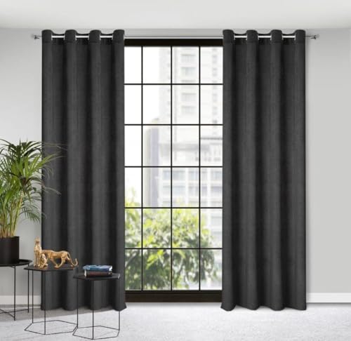 Eurofirany ELIZA Structural Velvet Curtain with Eyelets - 1 Pc. Velvet Thermal Insulated Curtain, Opaque, Room Darkening, Bedroom, Living Room, 140x250 cm, Black
