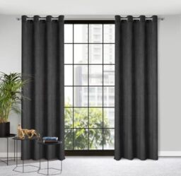 Eurofirany ELIZA Structural Velvet Curtain with Eyelets - 1 Pc. Velvet Thermal Insulated Curtain, Opaque, Room Darkening, Bedroom, Living Room, 140x250 cm, Black