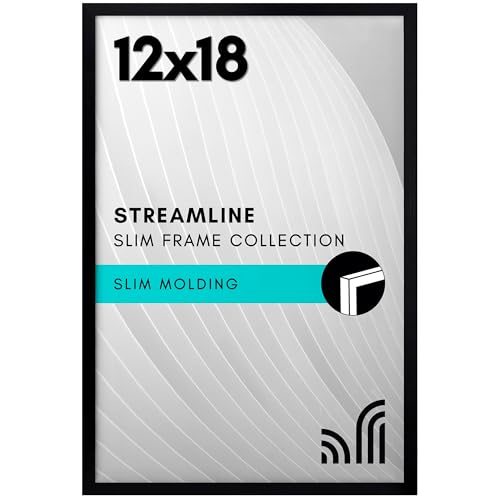 Americanflat 12x18 Poster Frame in Black with Polished Plexiglass - Thin Border 12 X 18 Inch Large Picture Frame for Wall, Poster Frames in Horizontal or Vertical Format