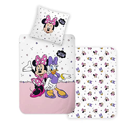 Disney Home Minnie Children's Reversible Bed Linen Set, 135 x 200 cm, Pillowcase 80 x 80 cm, Super Soft Renforcé 100% Cotton, 2-Piece Minnie Bed Linen, Soft and Comfortable on the Skin, Minnie and