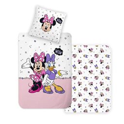 Disney Home Minnie Children's Reversible Bed Linen Set, 135 x 200 cm, Pillowcase 80 x 80 cm, Super Soft Renforcé 100% Cotton, 2-Piece Minnie Bed Linen, Soft and Comfortable on the Skin, Minnie and