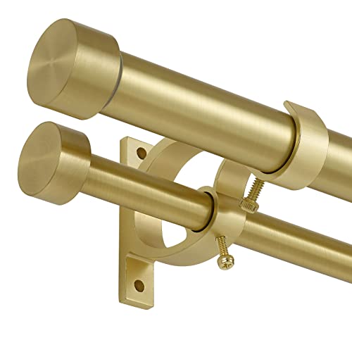 Lwiiom Brass Double Blackout Curtain Rods 36 to 72 Inches (3-6 Feet),1-Inches Front and 5/8 Inches Back Adjustable End Cap Double Window Drapery Rod for Drapes and Curtains