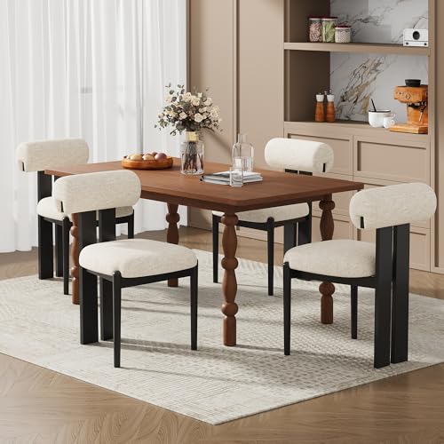 Dining Chairs Set of 4, Dining Room Chairs Upholstered Chenille Fabric, Wooden Kitchen Chairs with Padded Seat & Solid Wood Frame, Modern Accent Chairs for Living Room Bedroom Restaurant,Beige