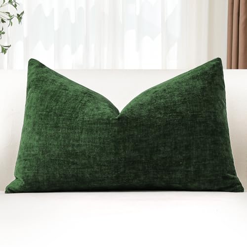 OTOSTAR Chenille Throw Pillow Covers 16x24 Inch Soft Farmhouse Green Decorative Pillow Covers Solid Lumbar Cushion Case for Sofa Bed Living Room Couch Home Decor (Green)