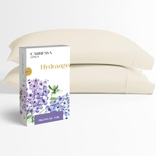 Carressa Linen 100% Egyptian Cotton Pillow Cases Set of 2-600 Thread Count Ivory Cream King Pillowcase for Sleeping, Soft, Silky Sateen Weave Bed Pillow Cover, Extra Long Staple Cotton Pillowcases