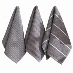 Foutastic Towel Set (6-Piece) 100% Cotton 30 x 50 cm - Machine Washable Charcoal Grey Plain and Stripe Pattern - Soft and Durable