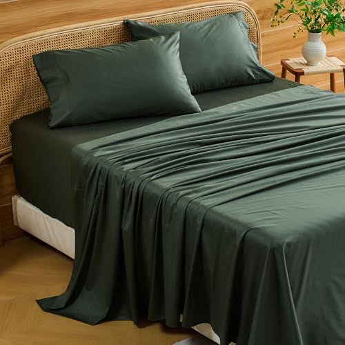 Bedlifes Deep Pocket Sheets 18-24 Inch, Queen Size Egyptian Cotton 1000 Thread Count, 4-Piece - Fits Extra Thick Mattresses, Cooling & Breathable (Forest Green)