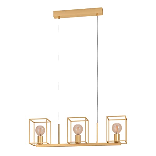EGLO Pendant lighting Cumiole, 3 lamp ceiling light fitting, elegant hanging lamp for dining and living room made of metal in gold finish, E27 socket