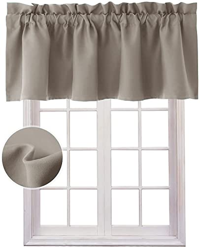 Hiasan Valance Curtains for Kitchen Blackout Thermal Insulated Solid Window Curtain Valance, Taupe, 42 x 12 Inches, 1 Panel