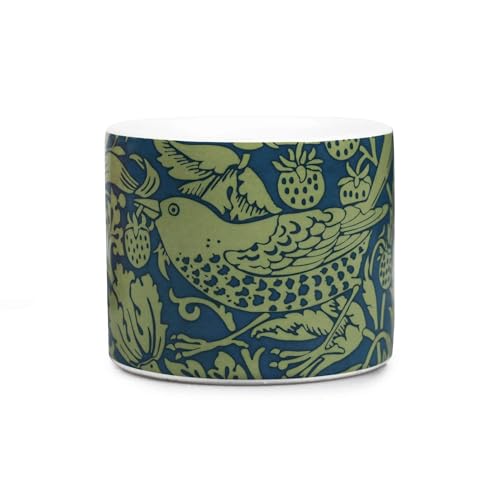 Half Moon Bay - William Morris - Strawberry Thief - Sage Green and Blue Ceramic Stoneware Planter Pot - Official Merchandise - Indoor Plant Pot - Gifts for Gardeners and Art Lovers