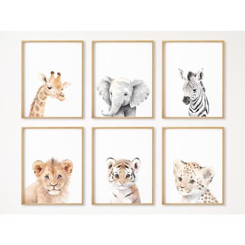 Baby Nursery Wall Art Safari Animal Canvas Prints Jungle Boho Wall Art Decor Baby Boy Posters Pictures Nursery Safari Animal Painting for Bedroom 12x16 Inch Unframed Set of 6