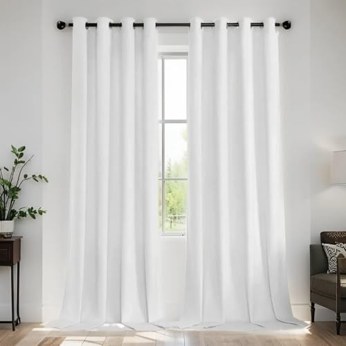 SMILETIME White 72 in Long Velvet Curtains with Grommet, Super Soft Privacy Noise Reducing Light-Filtering Velvet Drapes for Living Room Bedroom, 2 Panels, 52 x 72 inches