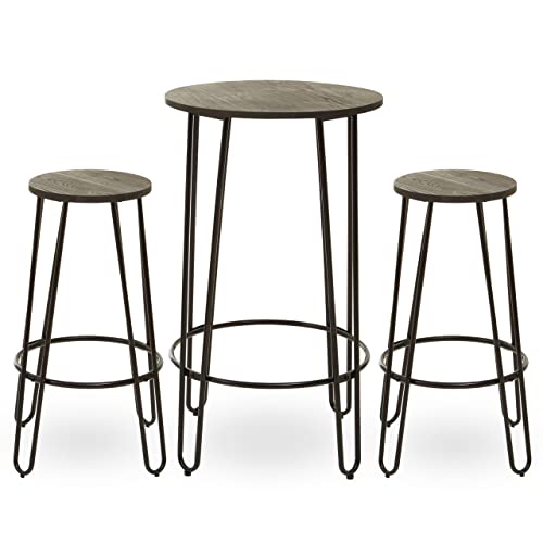 Premier Housewares 3pc Bar Table And Stool Set/Small Dining Table Stool For Your House/Table And Chairs For Your Round Table/Bistro Set W66 X D66 X H103cm