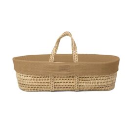 Clair de Lune Organic Knitted Palm Moses Basket, Comes with Natural Palm Basket, Organic Knitting Compress and Natural Bamboo Mattress 75 x 28 cm (Biscuit)