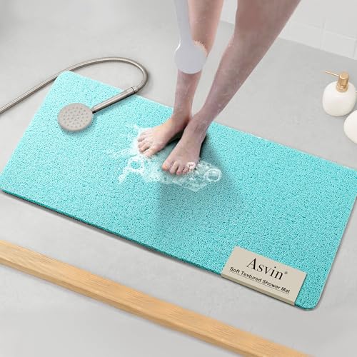 Asvin Soft Textured Bath, Shower, Tub Mat, 35x16 Inch, Phthalate Free, Non Slip Comfort Bathtub Mats with Drain, PVC Loofah Bathroom Mats for Wet Areas, Quick Drying, Green