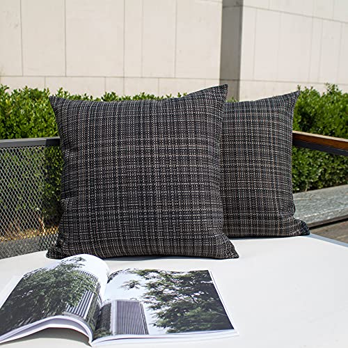 Kevin Textile Pack of 2 Decorative Outdoor Waterproof Throw Pillow Covers Stripe Square Pillowcases Modern Cushion Cases for Patio Couch Bench 20 x 20 Inch Black