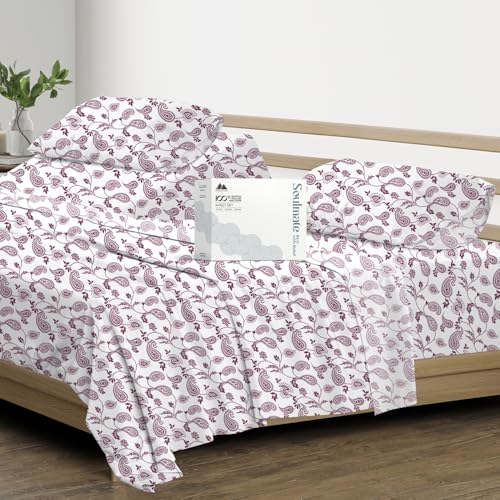 500 Thread Count Bed Sheets 100% Egyptian Cotton Sheets Set - Paisley Blush Long-Staple Cotton Split King Sheet for Bed, Fits Mattress Upto 16'' Deep Pocket, Soft & Silky Sateen Weave Sheets