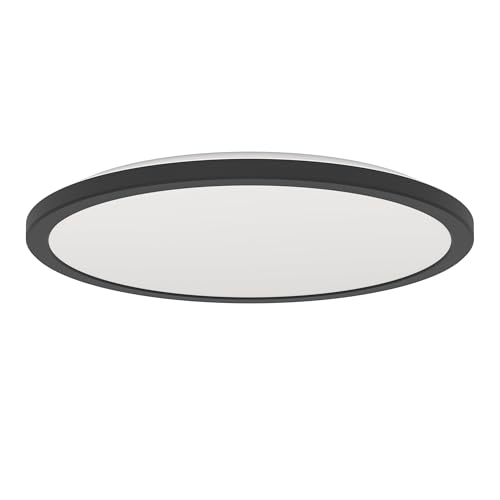 Eglo LED Ceiling Light Fitting Rovito, Round Ceiling lamp with Remote Control, Bathroom Lighting, Flush luminaire Made of Plastic in Black and White, Warm White-Cold White, IP44, Ø 39 cm