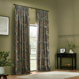 Morris&Co. Seaweed Pencil Pleat Curtain Pair – Lined Velvet Floral Art Nouveau Drapes (Indigo - 229x137cm)