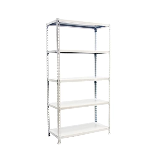 Simon Rack Garage Shelving Units 2000x1000x500 mm, 5 Tier Steel Rack, 180 kg per Shelf, White - Simonclick