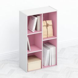 Furinno TOMI Book Shelf, 5-Cube Bookshelf, Reversible Bookcase, 9.4 x 19.5 x 31.5, for Living Room, Bedroom, Home Office, Pink