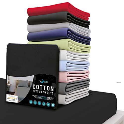 Dreamzie - Fitted Sheet 80 x 190/200-100% Jersey Cotton Oeko Tex Certified - Black - Fitted Sheet 80 x 190/200 Cotton