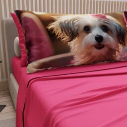 PETTI Artigiani Italiani - Animal Bed Linen with Dogs in Cotton with Pillowcases in Digital Print, Double Bed Sheet, Fuchsia Double Bed Set, 100% Made in Italy
