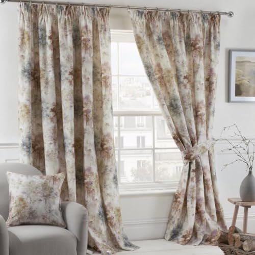 "Sundour Woodland Blush Curtains Floral Taped Header 66"" x 90"""