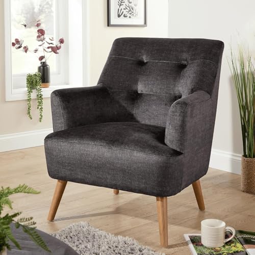 Home Source Accent Armchair – Contemporary Lounge Chair with Curved Arms, Foam Cushions & Solid Wooden Legs – Comfortable Armchair for Living Room, Bedroom or Reading Nook (150kg Capacity)