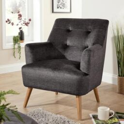 Home Source Accent Armchair – Contemporary Lounge Chair with Curved Arms, Foam Cushions & Solid Wooden Legs – Comfortable Armchair for Living Room, Bedroom or Reading Nook (150kg Capacity)