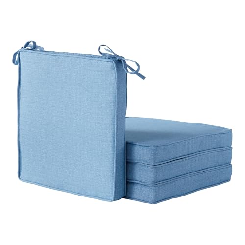 Greendale Home Fashions Outdoor 18 inch Square Patio Dining Chair Pads ??? Comfortable Fiber-Filled Seat Cushions with Ties, Reversible Polyester Fabric - Denim, Set of 4