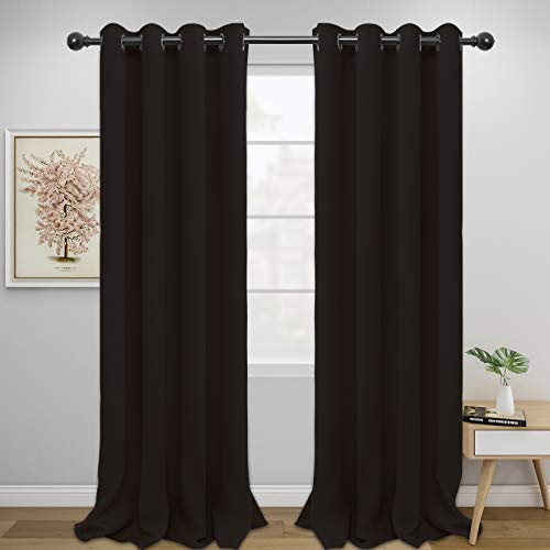 Easy-Going Blackout Curtains for Bedroom, Solid Thermal Insulated Grommet and Noise Reduction Window Drapes, Room Darkening Curtains for Living Room, 2 Panels (52x108 in,Dark Brown)