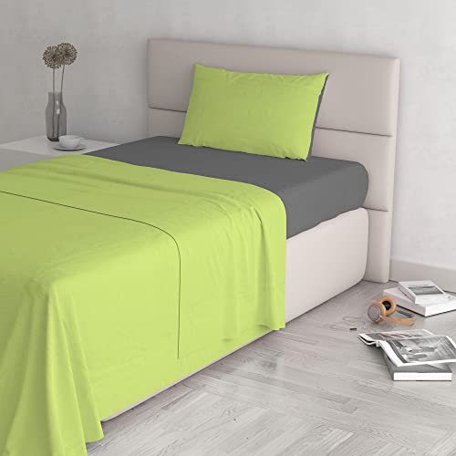 Italian Bed Linen Natural Color Bed Set (Flat 180x300, Fitted Sheet 120x200cm+Pillowcase 52x82cm), Petrol Bottle Green, Acid Smoke, SMALL DOUBLE