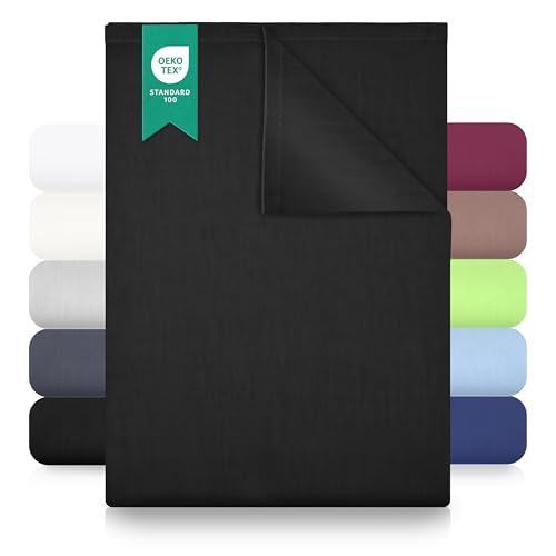 GREEN MARK Textilien Classic Flat Sheet Cotton - 100% Cotton Flat Sheet, No Elastic, Soft, Breathable, Easy Care - Anthracite – 150 x 250 cm