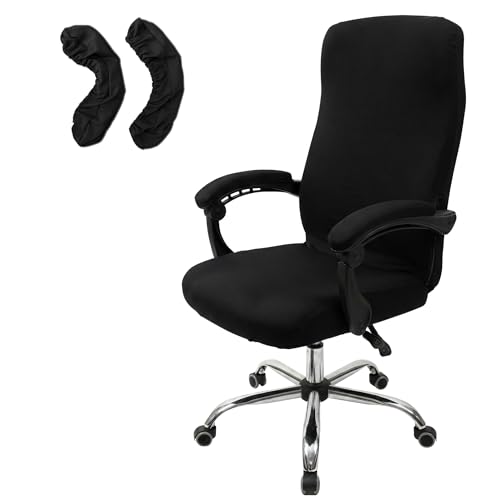WOMACO Office Chair Covers, Stretch Computer Chair Cover with Armrest Covers, Universal Boss Chair Covers Modern Simplism Style High Back Chair Slipcover (Black, Large)