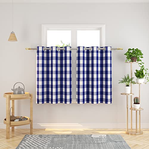 Natus Weaver Tier Curtains 36 inches Long Buffalo Check Gingham Plaid Kitchen Window Curtain Panels Bathroom Grommet Top Window Treatment 2 Panels Navy Blue and White