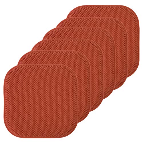 "Sweet Home Collection Chair Cushion Memory Foam Pads Honeycomb Pattern Slip Non Skid Rubber Back Rounded Square 16"" x 16"" Seat Cover, Rust - 6 Pack"
