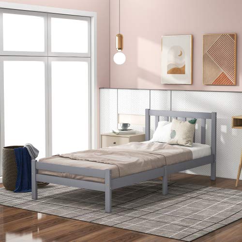 Ball & Cast Single 3ft Wooden Bed Frame, Single Bed, Solid Wooden Bed-Frame, Bedroom Furniture for Adults, Teenagers,90 x 190 cm,Grey