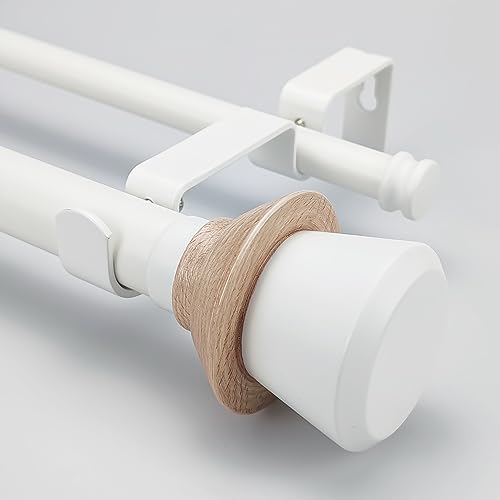 SKYPLUS LIVING Nordic Style White Double Curtain Rod Set with Decorative Finials, 36-72 inch, Standard Double Drapery Rod for 1 Pack, 1 Inch diameter, Adjustable Length