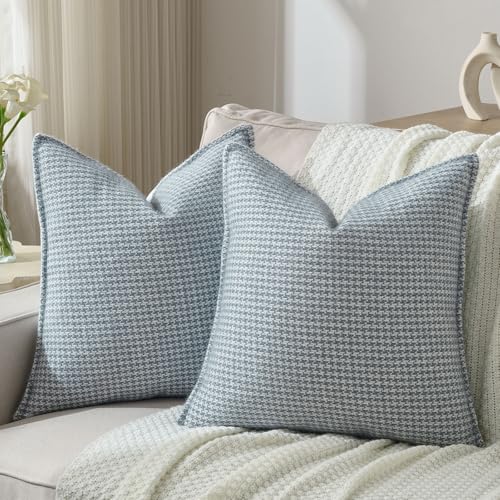 FUTEI Dusty Blue Decorative Throw Pillow Covers 26x26 Inch Set of 2,Soft Houndstooth Textured Euro Pillow Sham,Modern Home Decor for Couch Bed Living Room