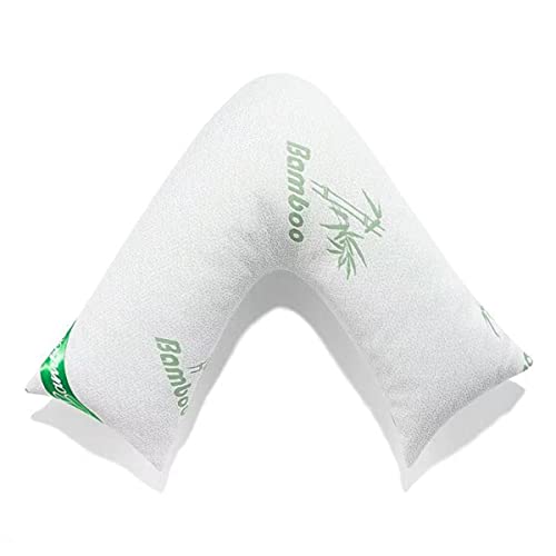 GC GAVENO CAVAILIA Luxury Memory Foam Bamboo Easy Care Maternity V Pillow, Orthopedic Neck,Super Soft Travel-Pillows, 47X76 Cm, White
