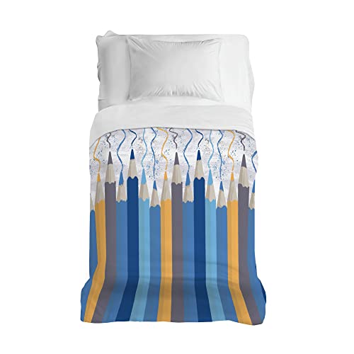 PENSIERI DELICATI Bedspread 220 x 280 cm, Single Sheet 100% Cotton Pique, Ideal as a Furniture Cover, 1 and a Half Bed Blanket, Blue Matitoni Pattern, 100% Made in Italy