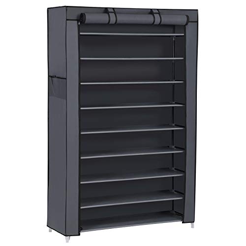 SONGMICS 10-Tier Shoe Rack with Dustproof Cover, 28 x 88 x 160 cm, Shoe Organiser Stand, Holds 40-50 Pairs, for Living Room, Hallway, Grey RXJ36G