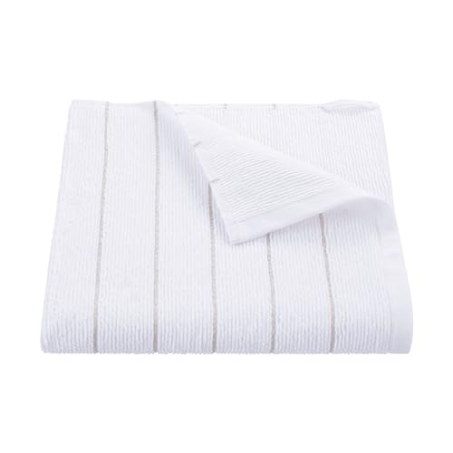 "Martex Restore Slub Stripe Bath Towel – Soft, Absorbent, Moisture-Wicking and Quick to Dry – Lightweight for Everyday Use – Comfortable Feel with Convenient Loop for Hanging – 30"" x 56"" – White"